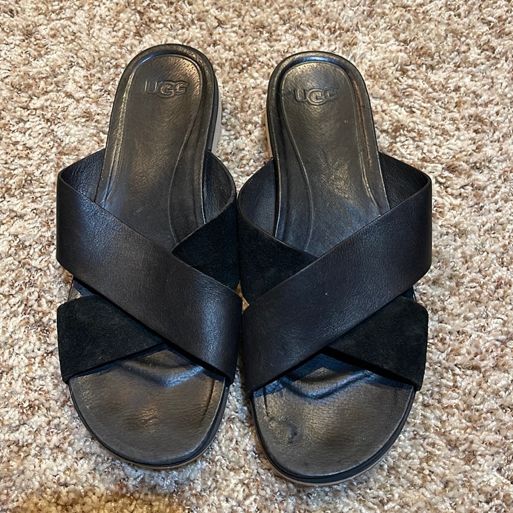 Black Ugg Leather Slides